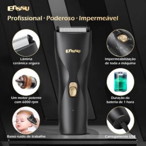 ENSSU aparador de pelos corporais masculino preto com tela de LED e aprova d'água