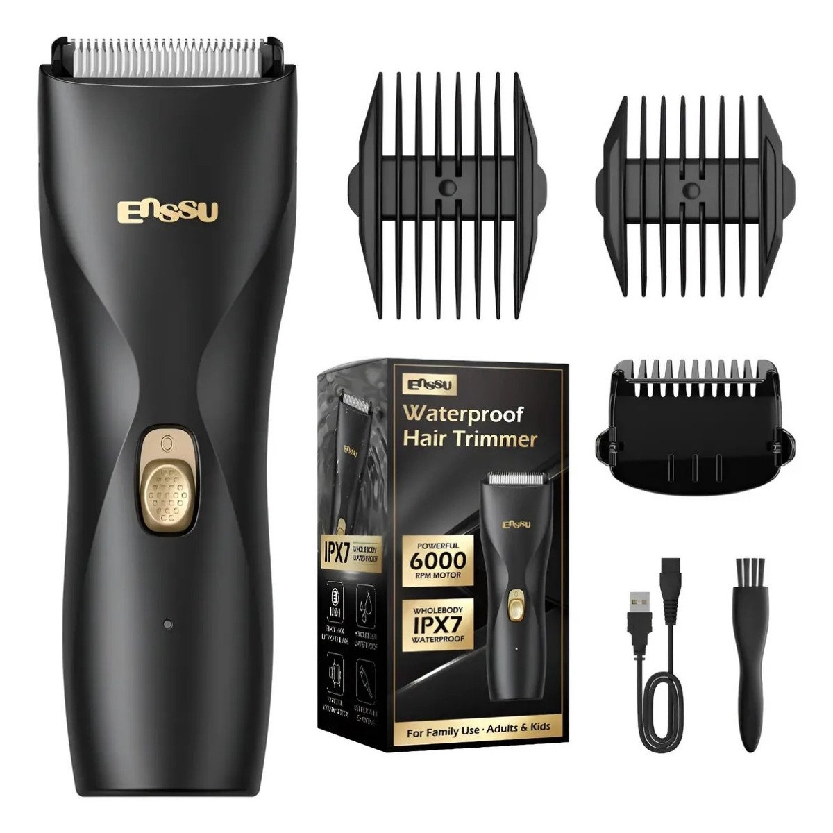 ENSSU aparador de pelos corporais masculino preto com tela de LED e aprova d'água