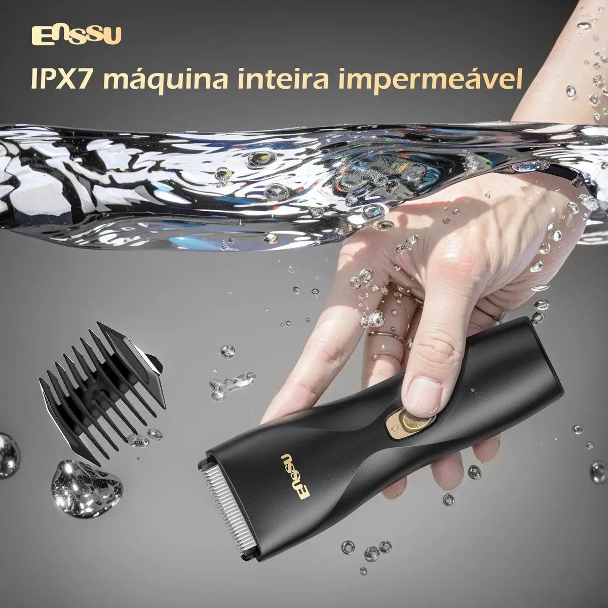 ENSSU aparador de pelos corporais masculino preto com tela de LED e aprova d'água